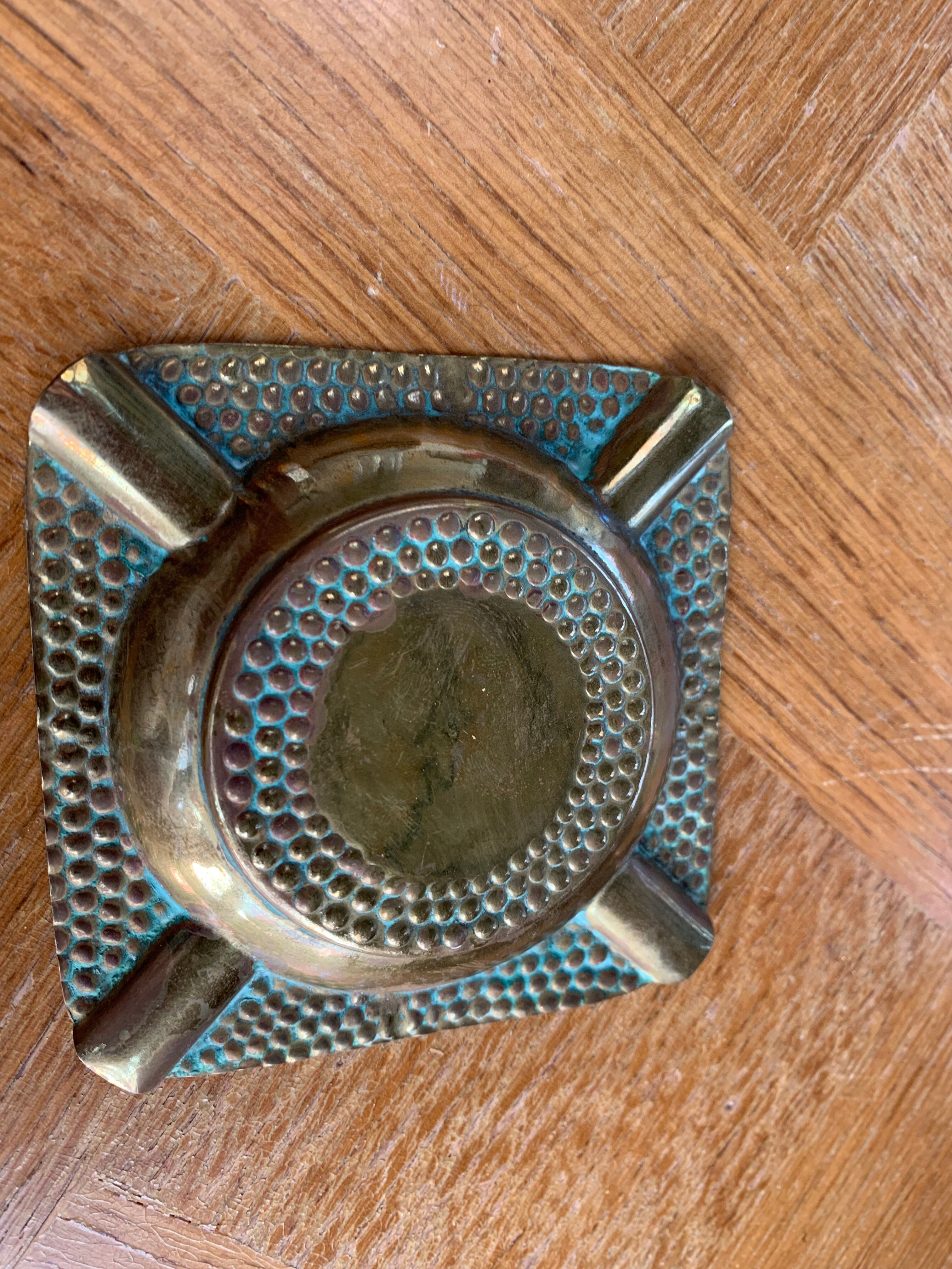 Vintage hammered brass ashtray