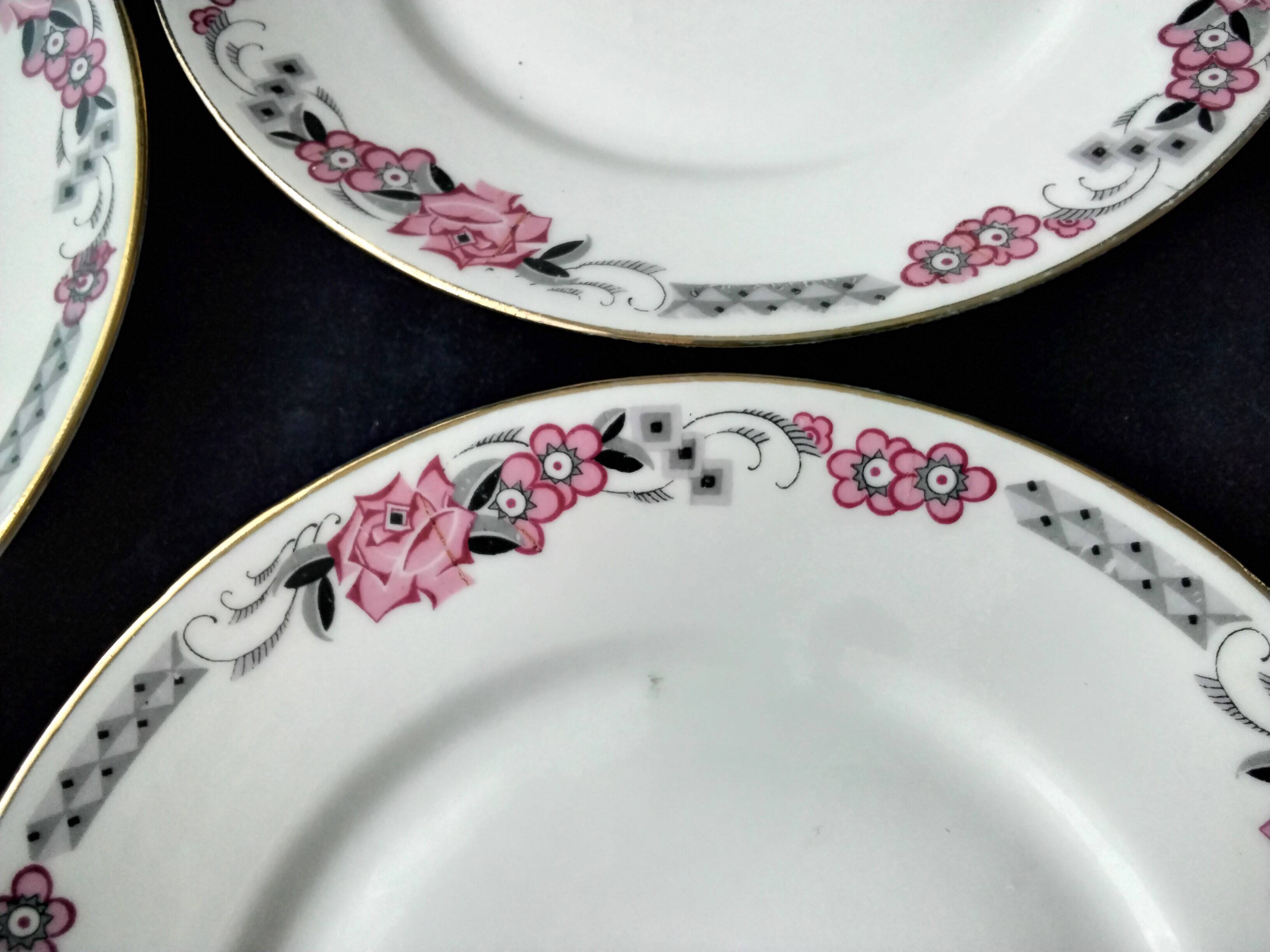 5 Art Deco porcelain dessert plates