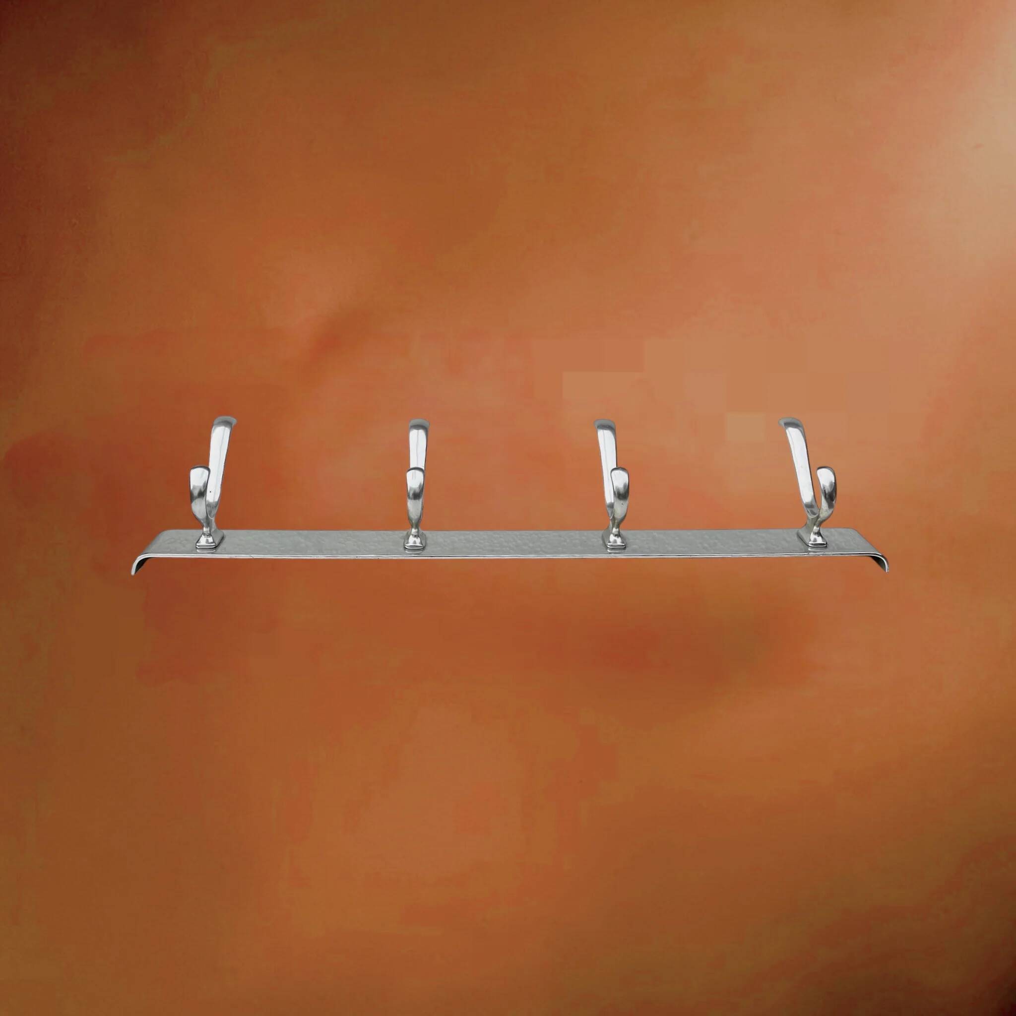 Wall-mounted coat rack in anodised aluminium with 4 hooks, modernist design - 1970s