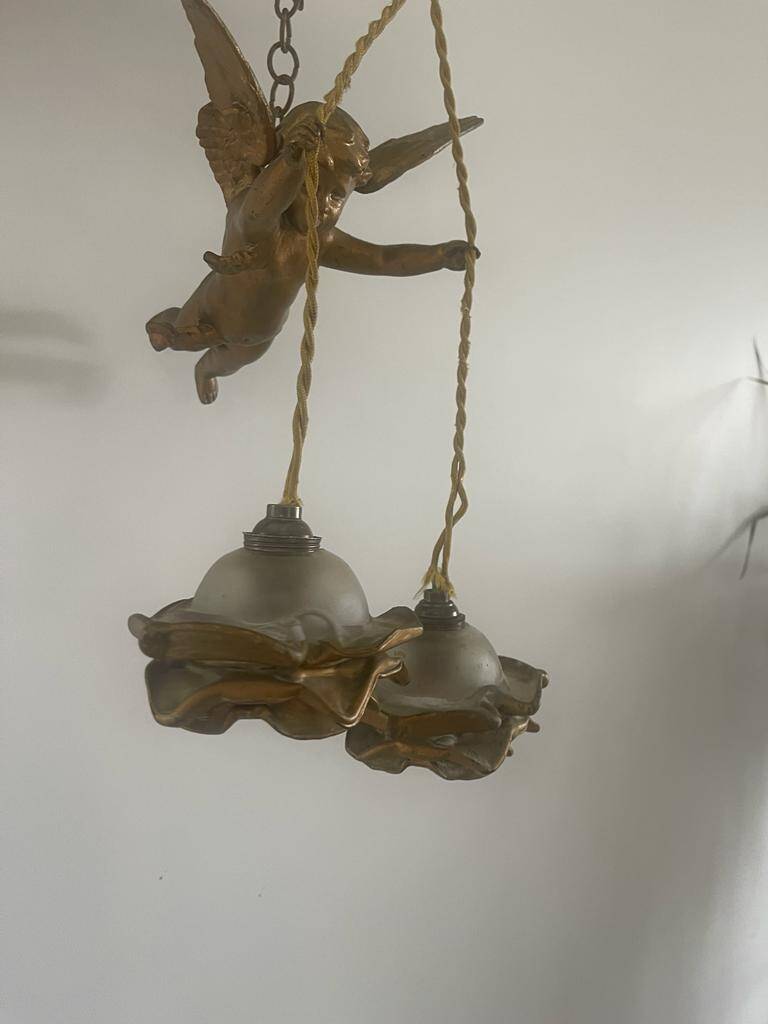 Angel chandelier, old art deco cherub 1930