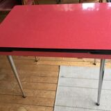 Table set and 2 vintage vintage pale red formica chairs