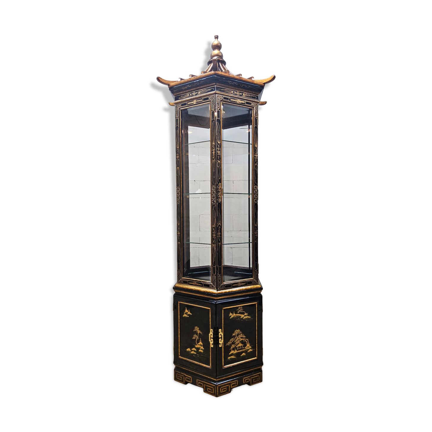 Vitrine chinoise avec toit en pagode et éclairage (asiatique)