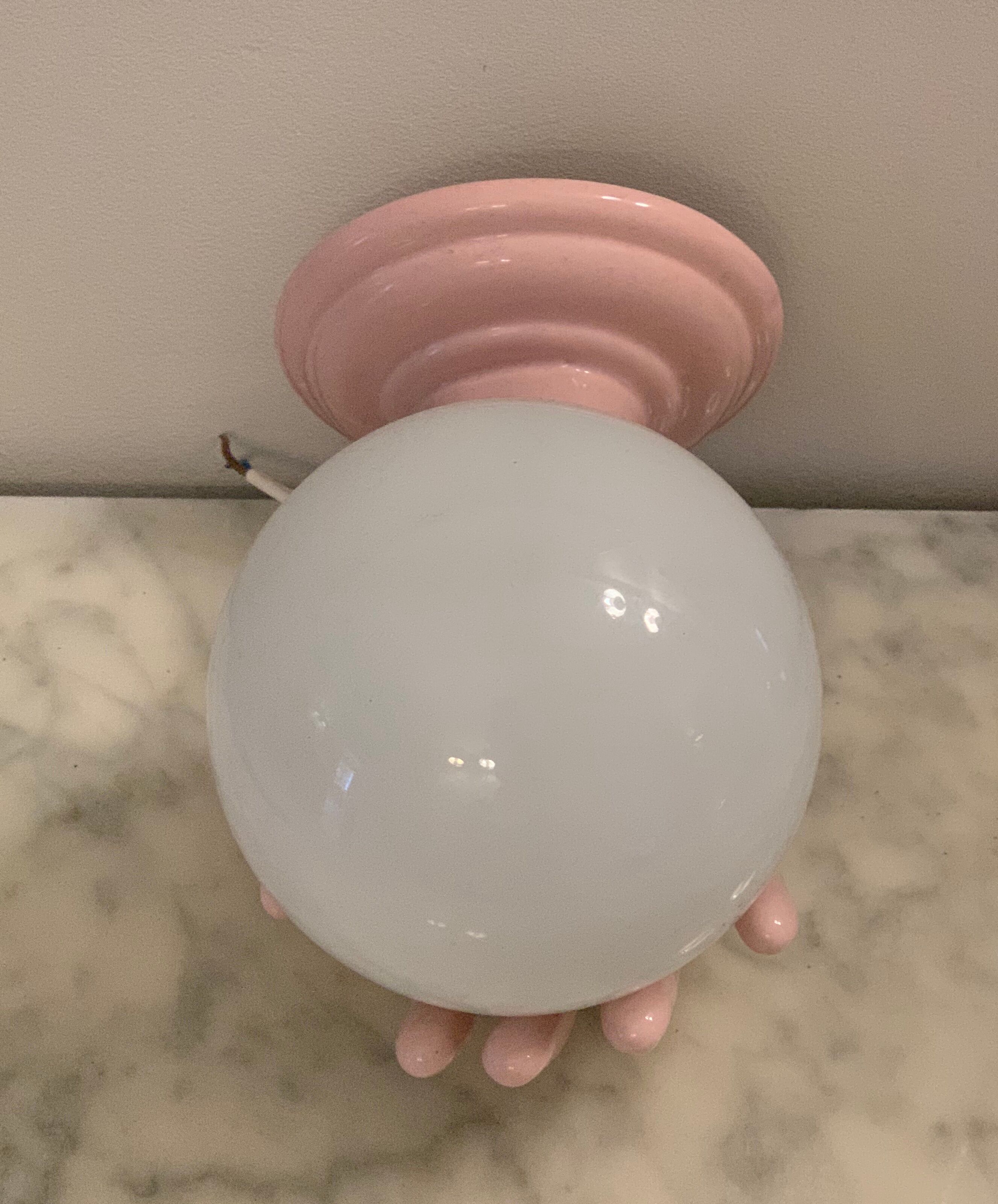 Pink porcelain wall light and Vintage opalin glass