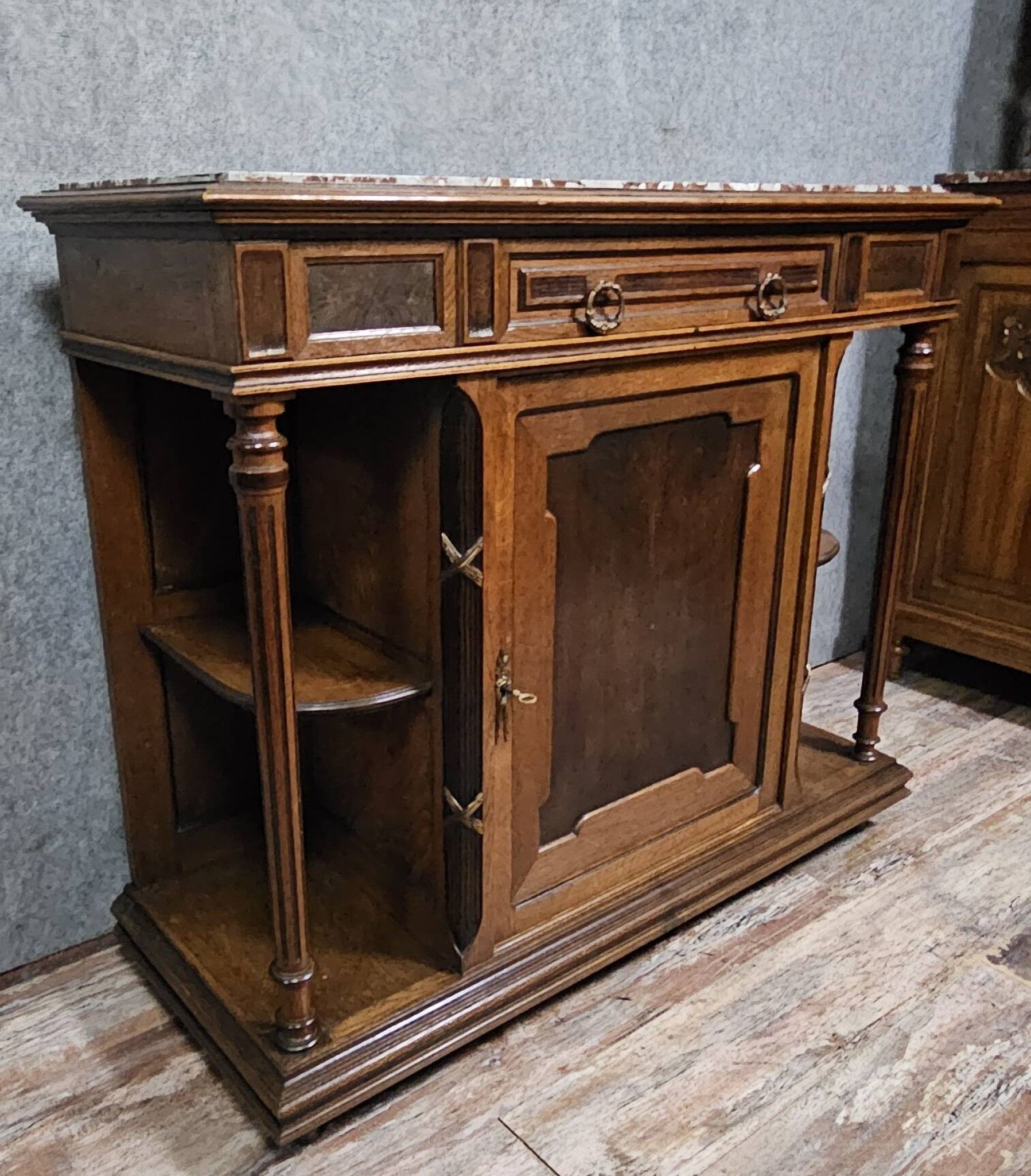 Antique low furniture of the buffet / sideboard / serving table type in Louis XVI style.