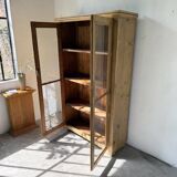 Glass cabinet or display case in pine 1950
