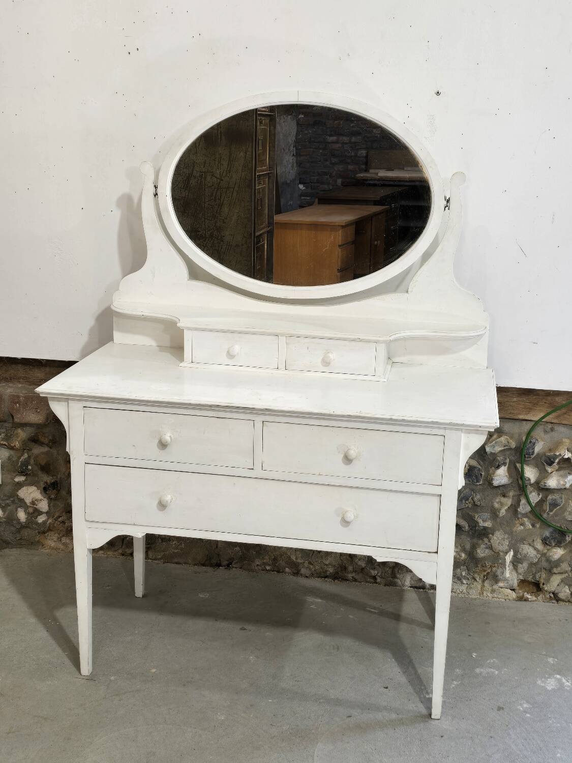 Antique 5-drawer dressing table with swivel mirror