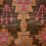3x7 Brown Hot Pink Turkish Vintage Runner Rug, 92x227Cm