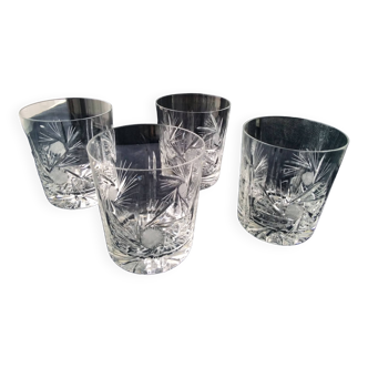 4 Bohemian crystal whiskey glasses