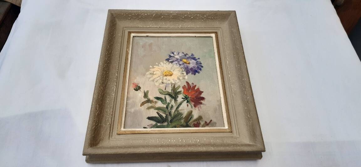 Antique floral painting from France, mid-20th century
