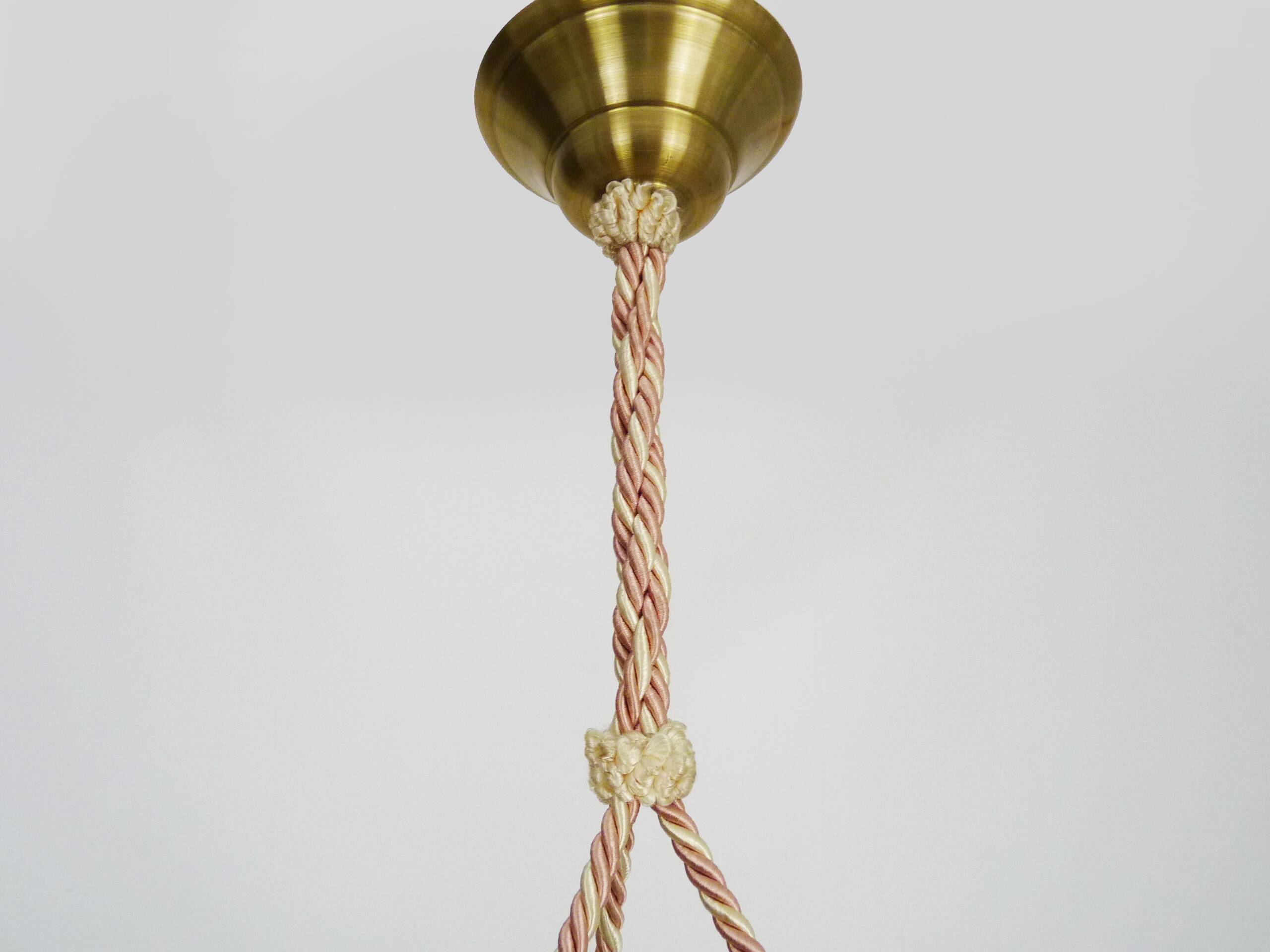 Ancien lustre, suspension vasque Art Déco 1 Feu, en pâte de verre, décor oiseaux. Années 30