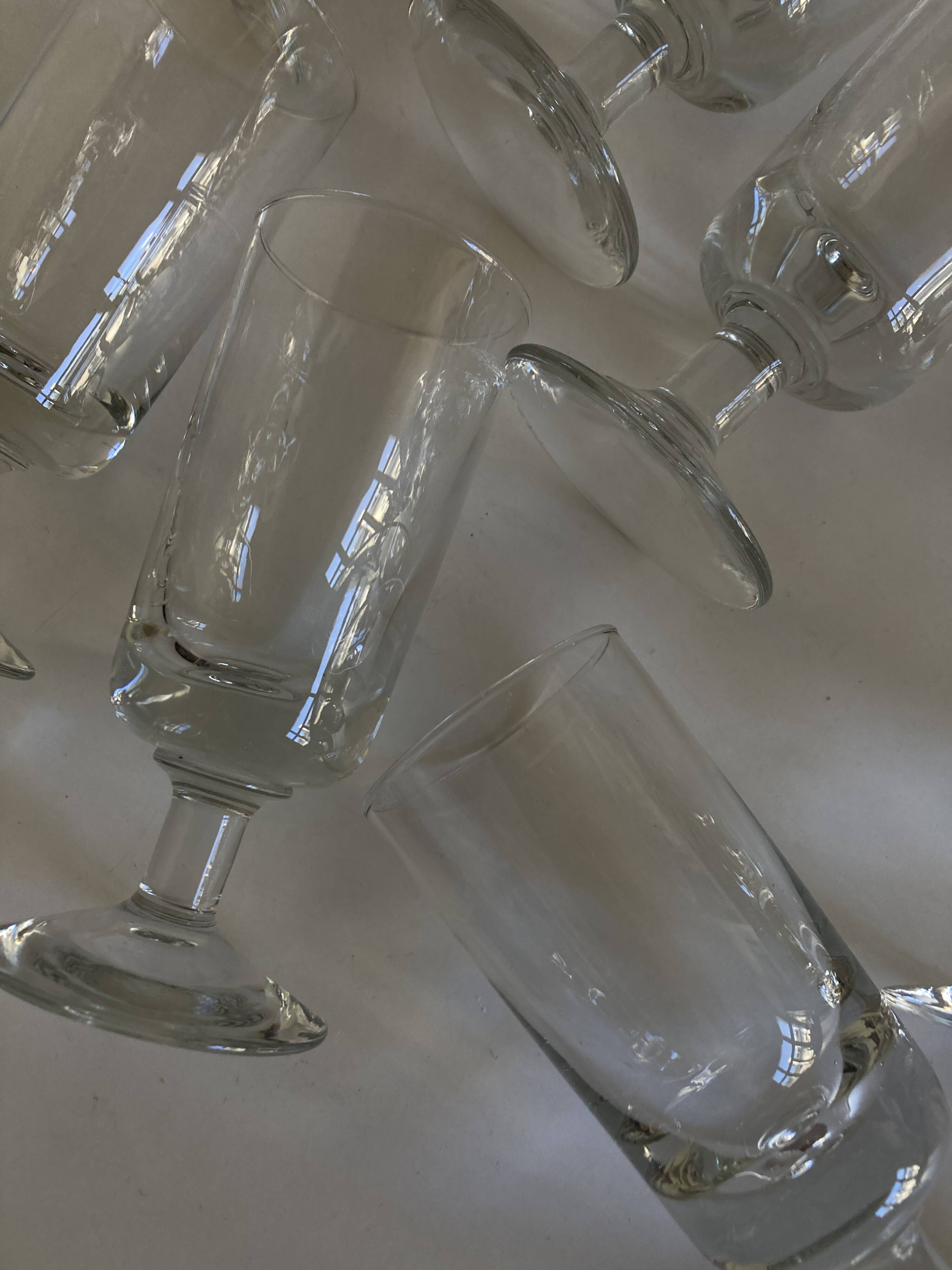 Set of 9 modernist half crystal water wine roller glasses 1960