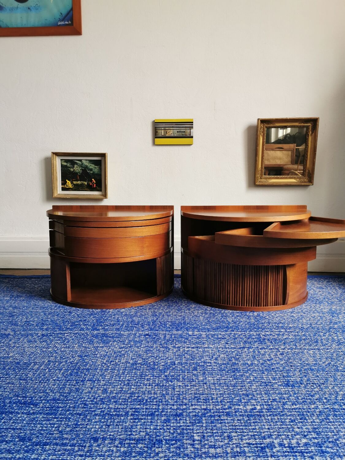 Pair bedside tables vintage teak scandinavian