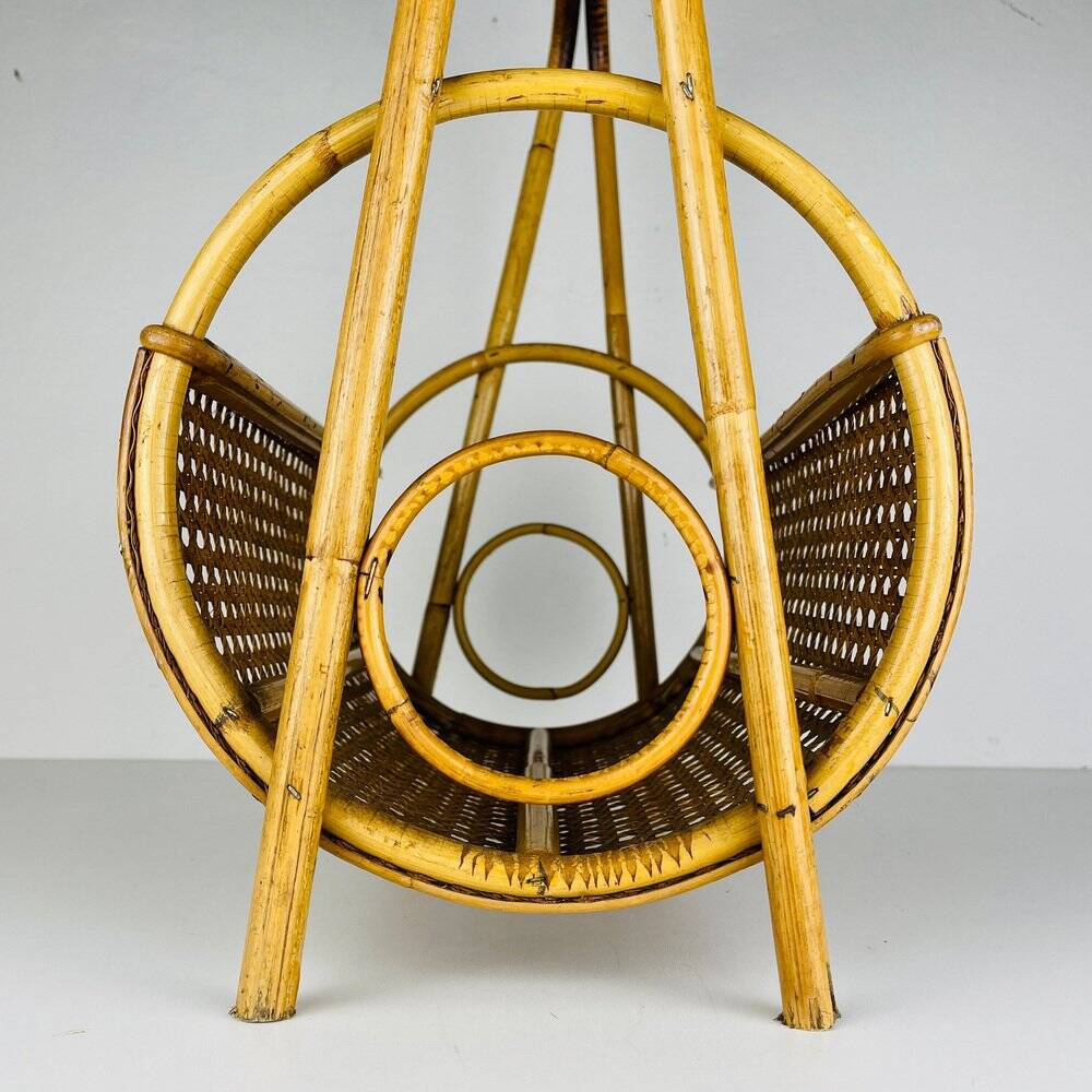 Vintage bamboo and Vienna straw magazine rack, Italy, 1960s.