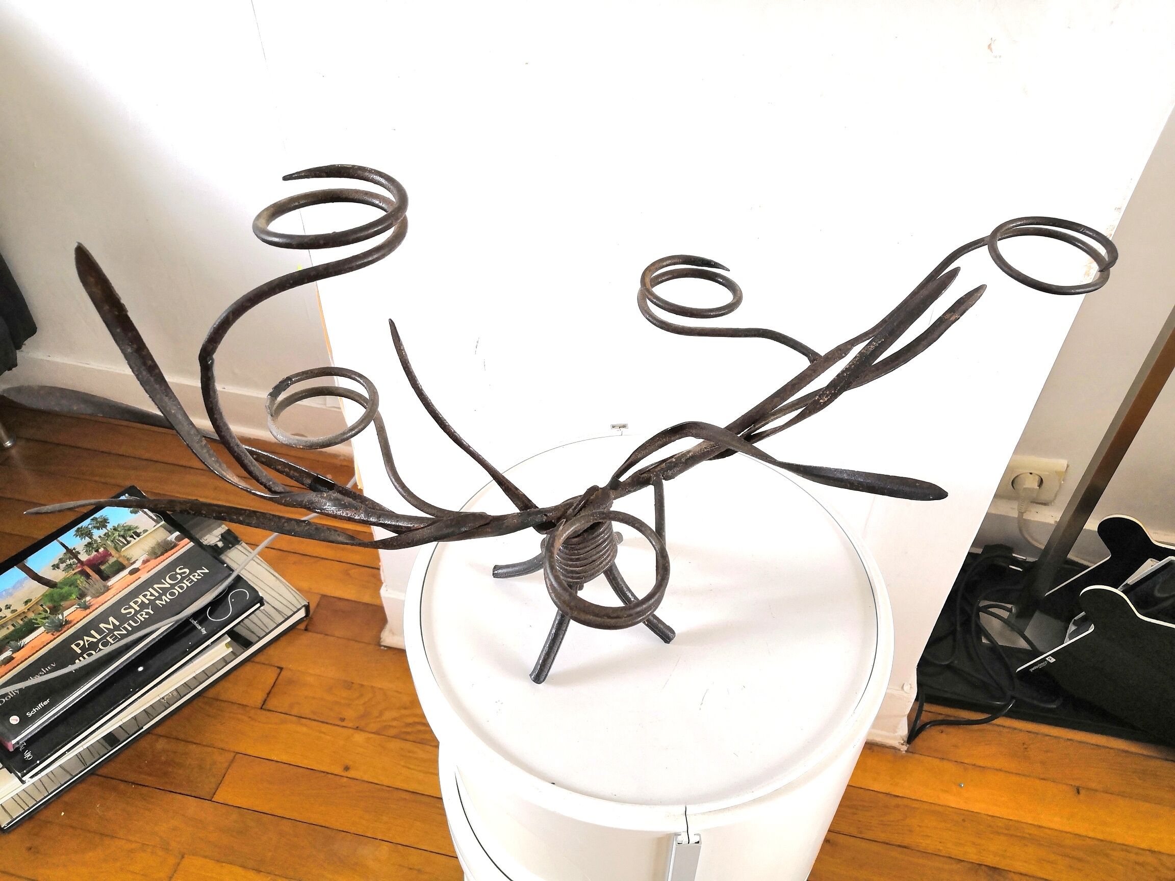 Vintage steel photophore holder 70s