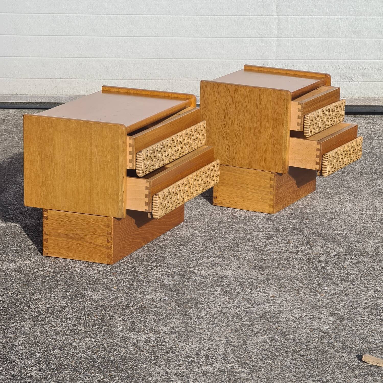Pair of bedside tables, vintage rattan side furniture 1960