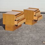 Pair of bedside tables, vintage rattan side furniture 1960