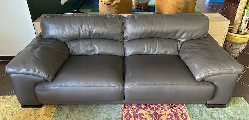 Roche Bobois 220 cm 3-seater leather sofa in very good condition, anthracite grey