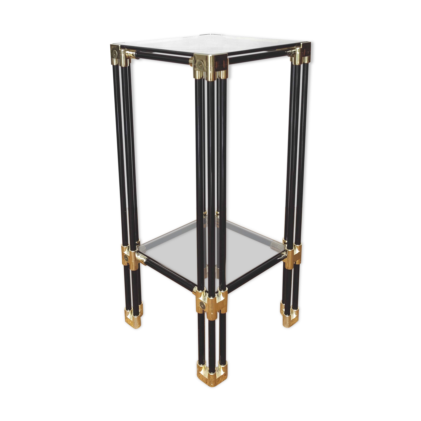 Fifth wheel end of sofa 70s metal black smoked glass