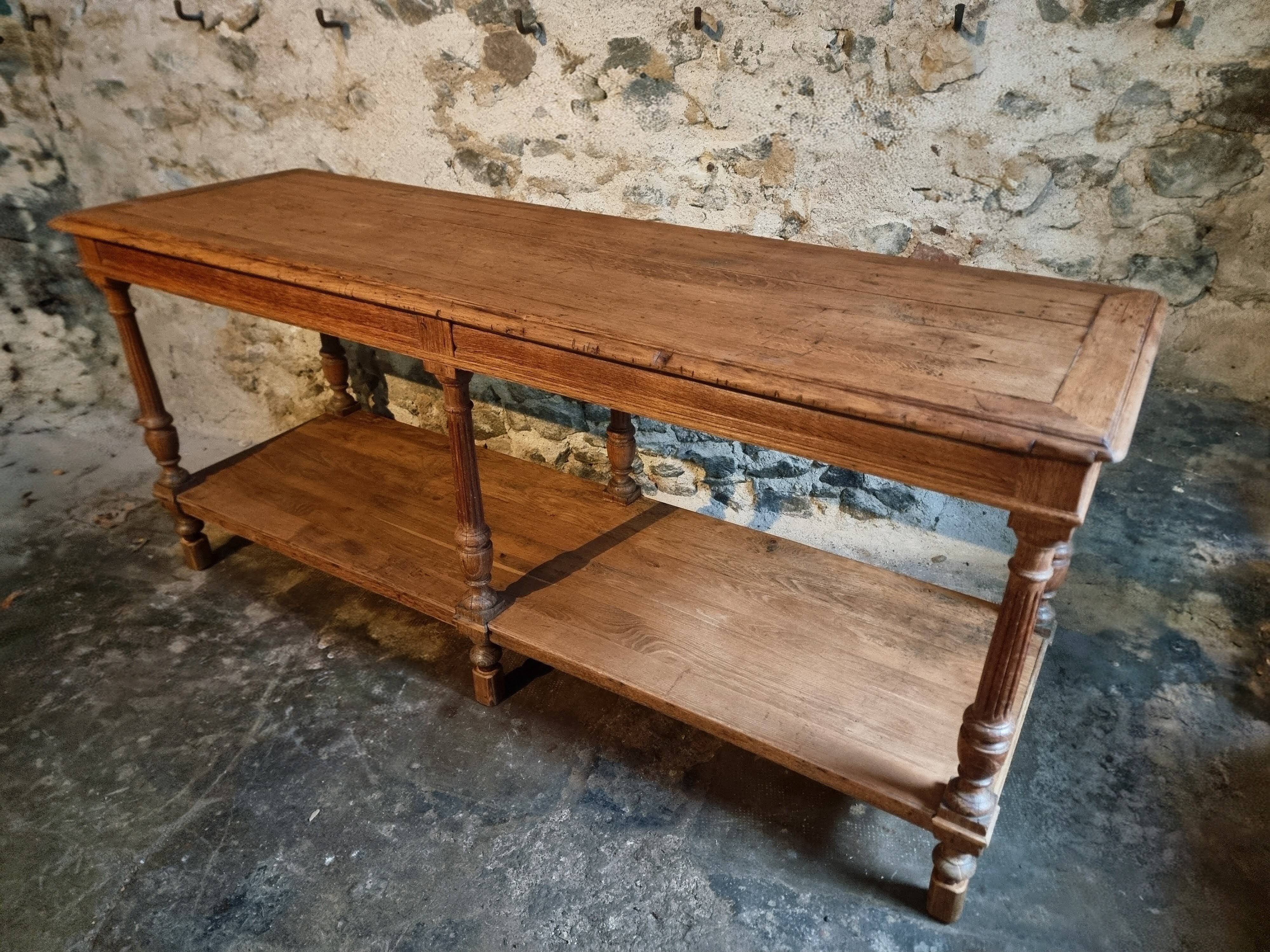 French 19th-century oak draper's table – Antique kitchen island console