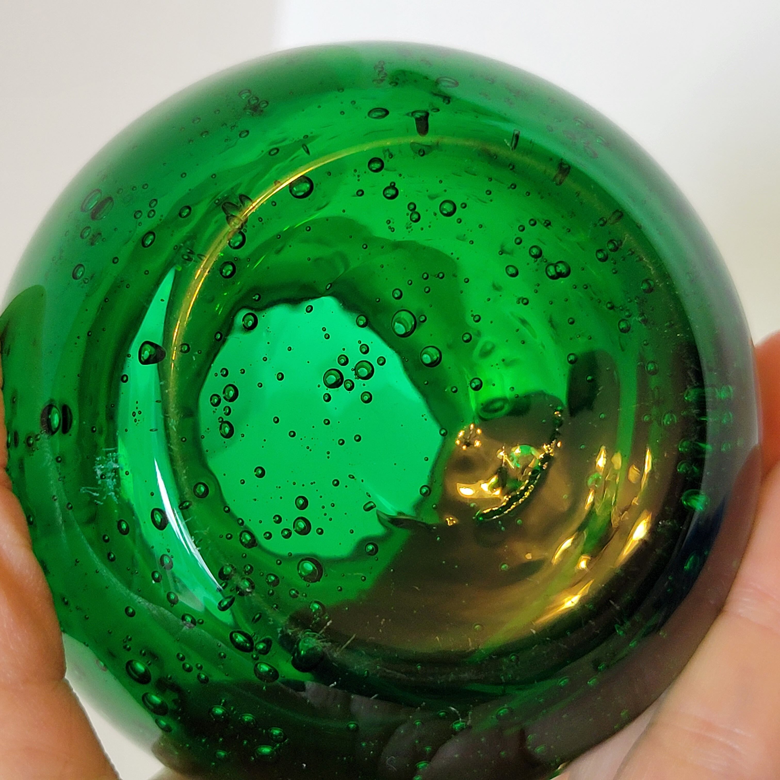 Small green bubbled blown glass vase