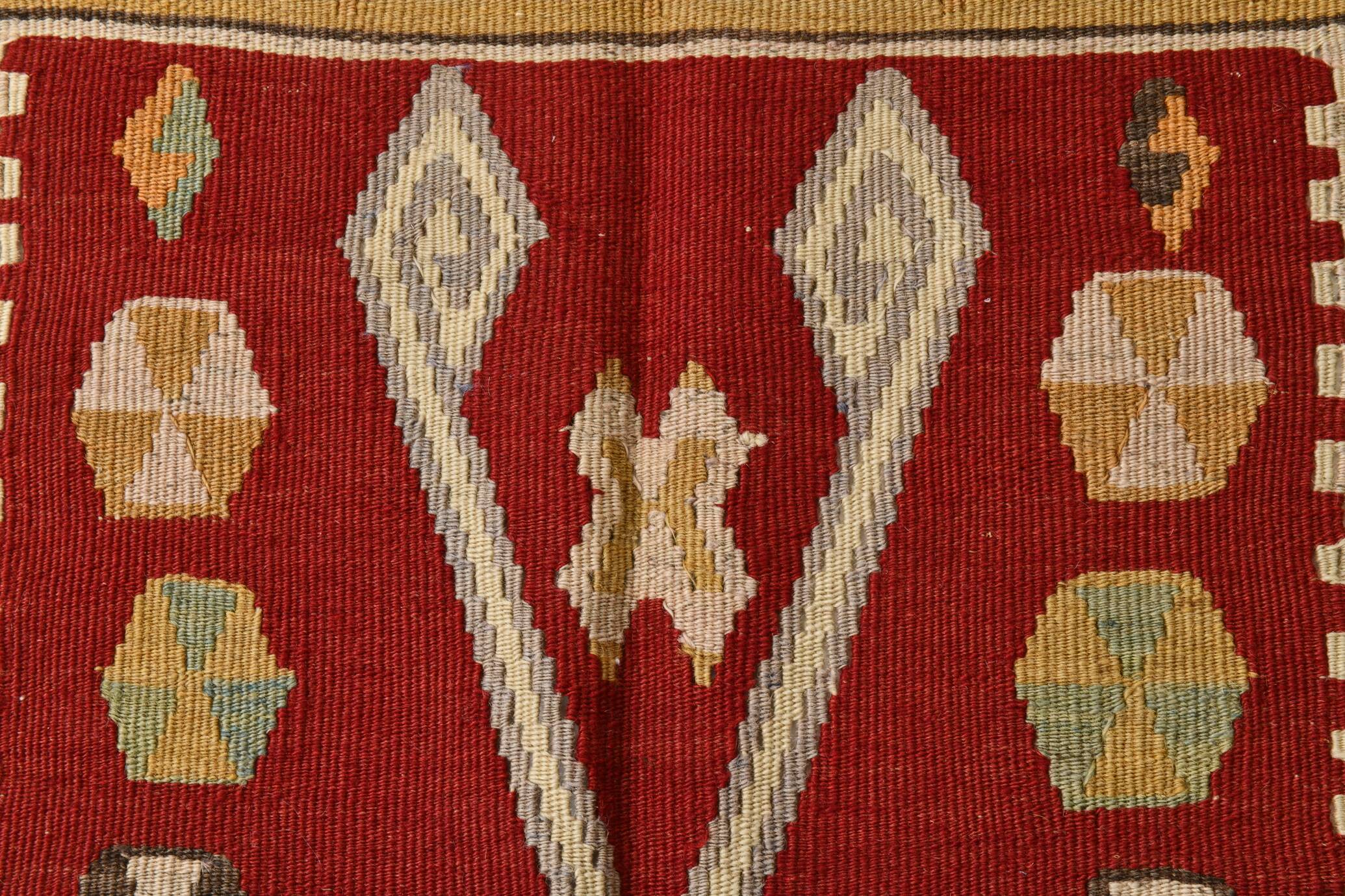 3x5 Red & Mustard Tribal Handmade Vintage Kilim Rug, 95x143Cm