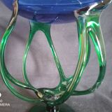 Centerpiece cup on twisted legs, blue and green color