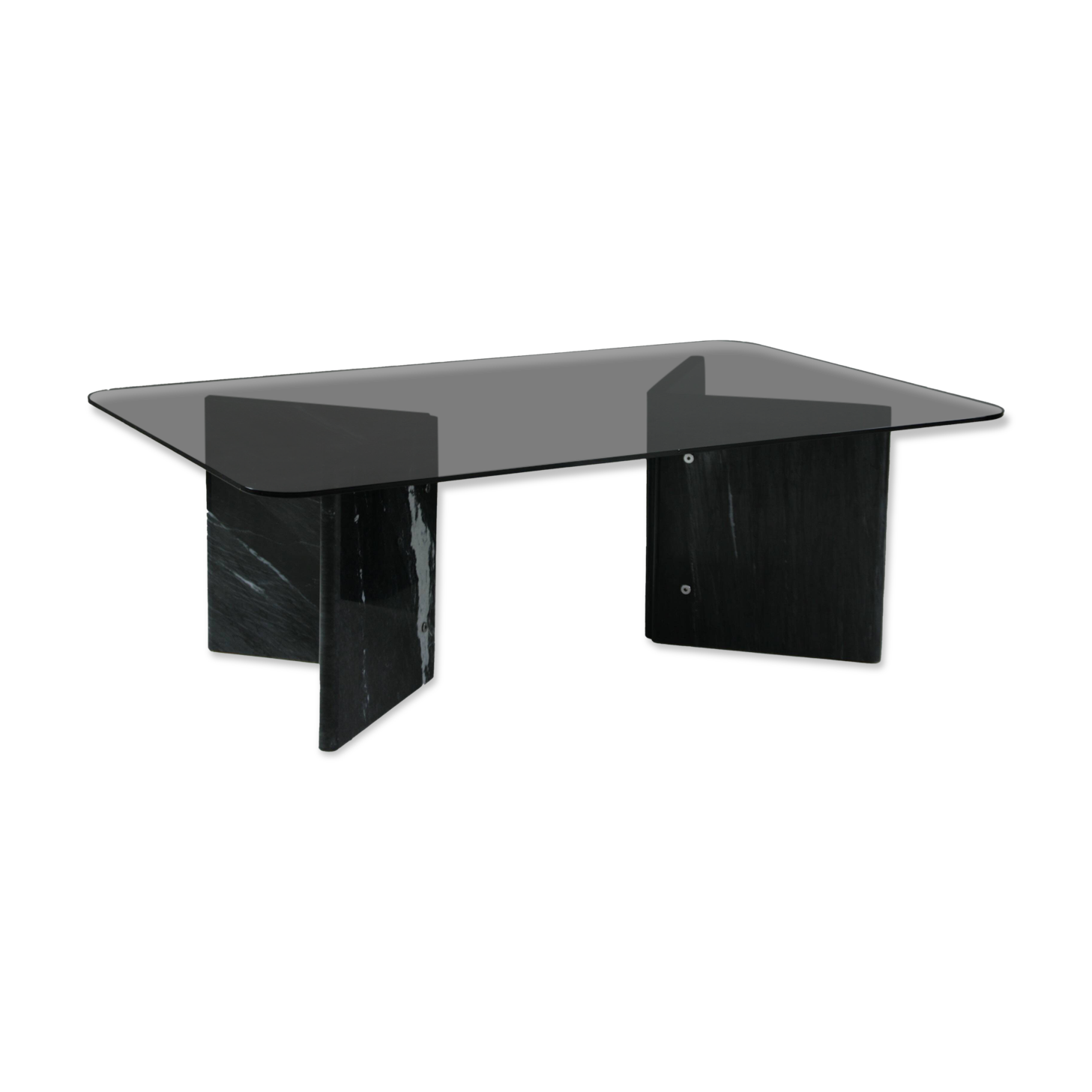 Black veined marble coffee table with smoked glass top, Italy 1970