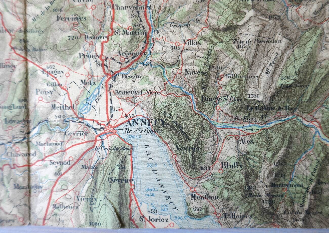 Old map of Geneva, Lausanne, Thonon, Nantua, Annecy.