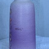 Ceramic vase with beige and purple background and flower decoration signed Orifits