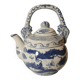 Old Chinese blue and white teapot in vintage ceramic with dragon decor