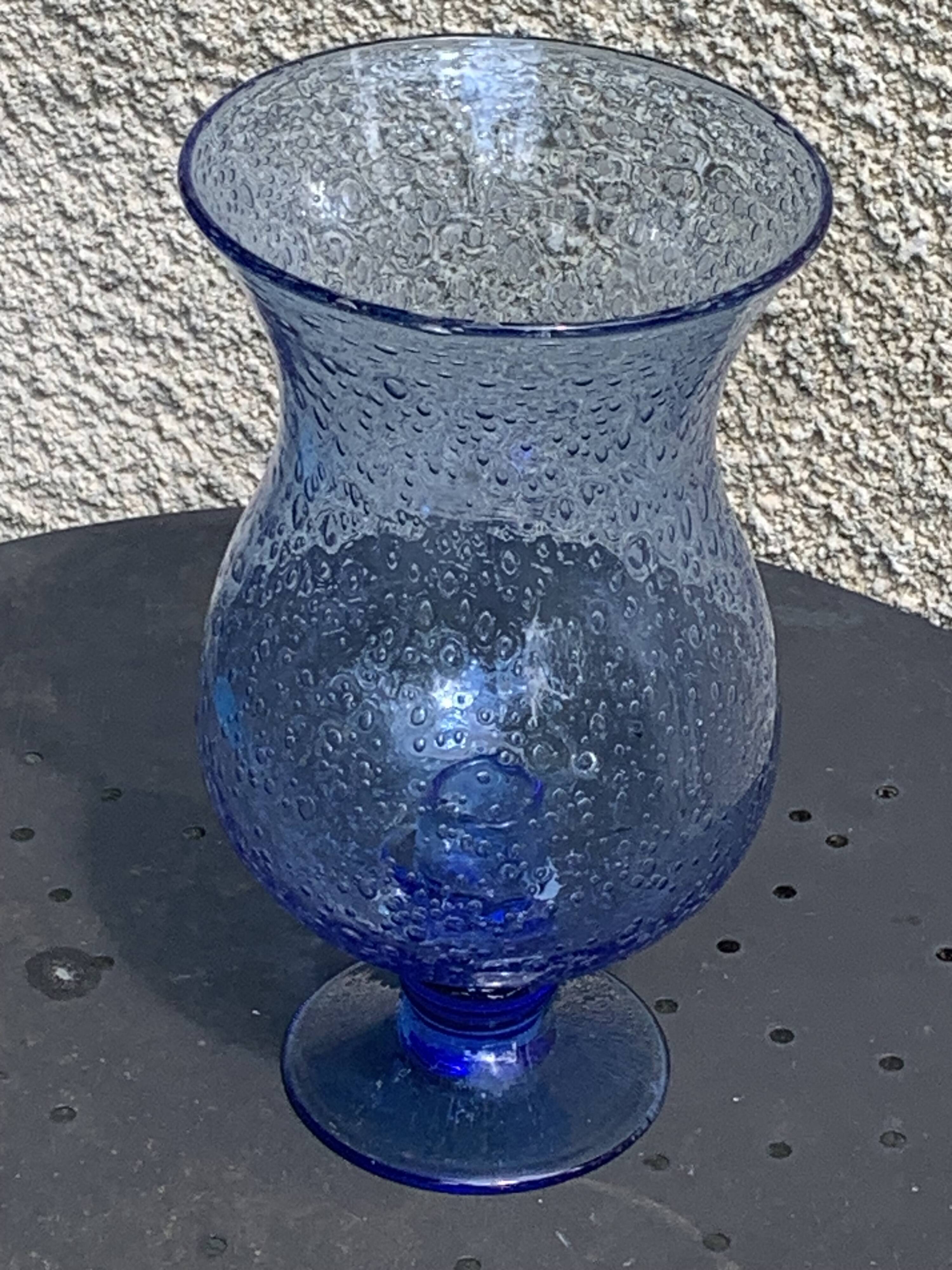 Blue blown glass tealight holder, Biot glassworks, collector's item