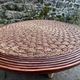 Table basse et 3 tabourets en corde 1970