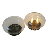 Set of 2 Vintage Space Age Stye Sconces Copper Flush Mount Lights 1980's