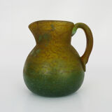 Pitcher in orange and green marble glass paste. Signed Georges De Feure for Daum