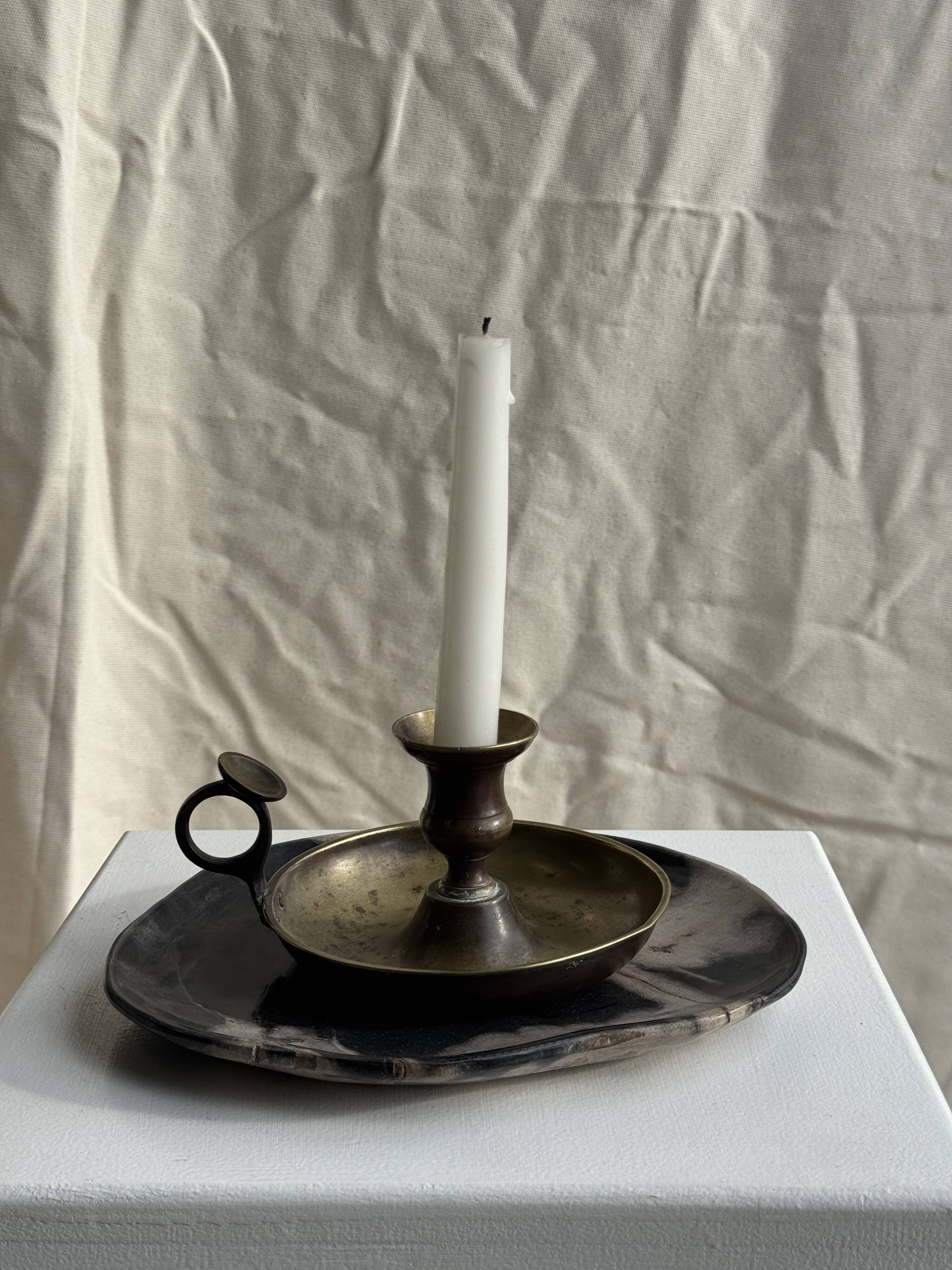 Antique blackened gold hand candlestick H8 D13.5