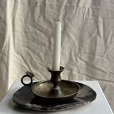 Antique blackened gold hand candlestick H8 D13.5