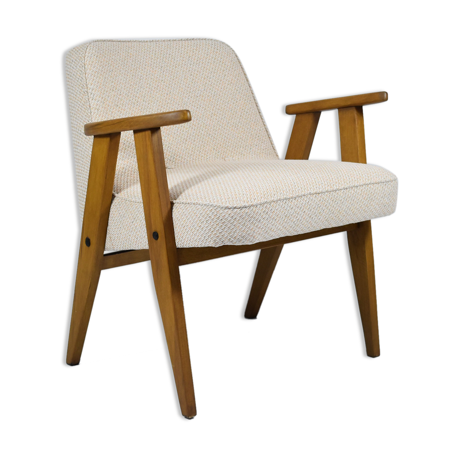 Armchair, model 366, 1960s, cream fabric, teak wood
