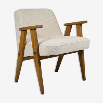 Armchair, model 366, 1960s, cream fabric, teak wood