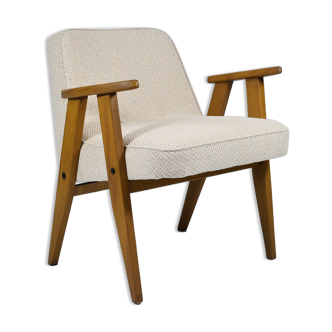 Armchair, model 366, 1960s, cream fabric, teak wood