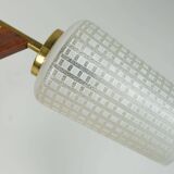 Lustre en teck, laiton et verre à 8 lumières de style sputnik des années 1960.