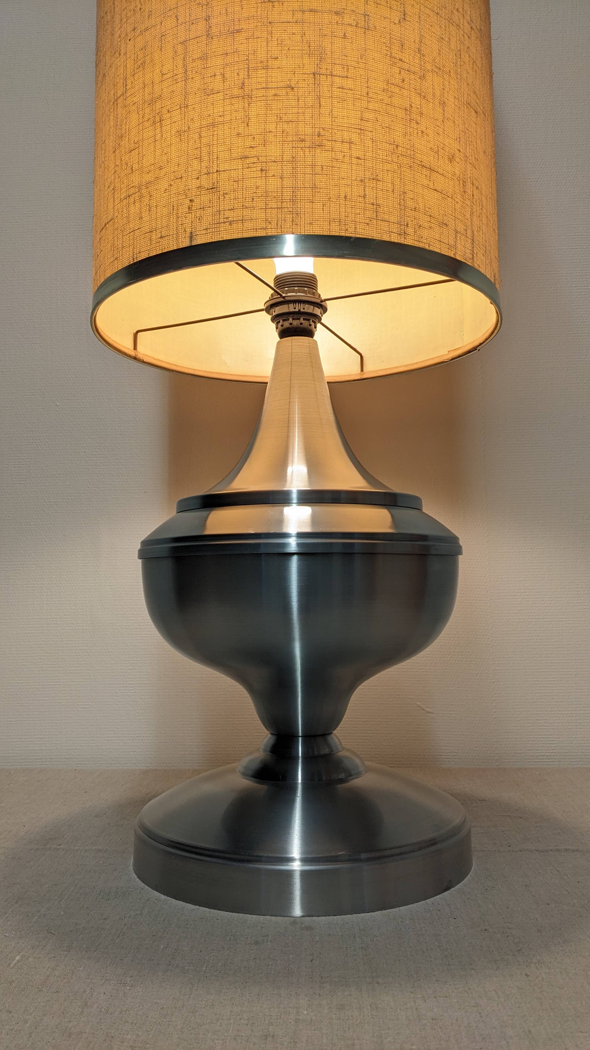 Space age XL living room lamp in brushed aluminium, France circa 1970.