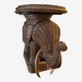 Elephant rattan table in the style of Vivaï del Sud, Italy 1970
