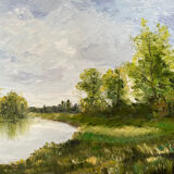 Painting: Oil on canvas - lake landscape