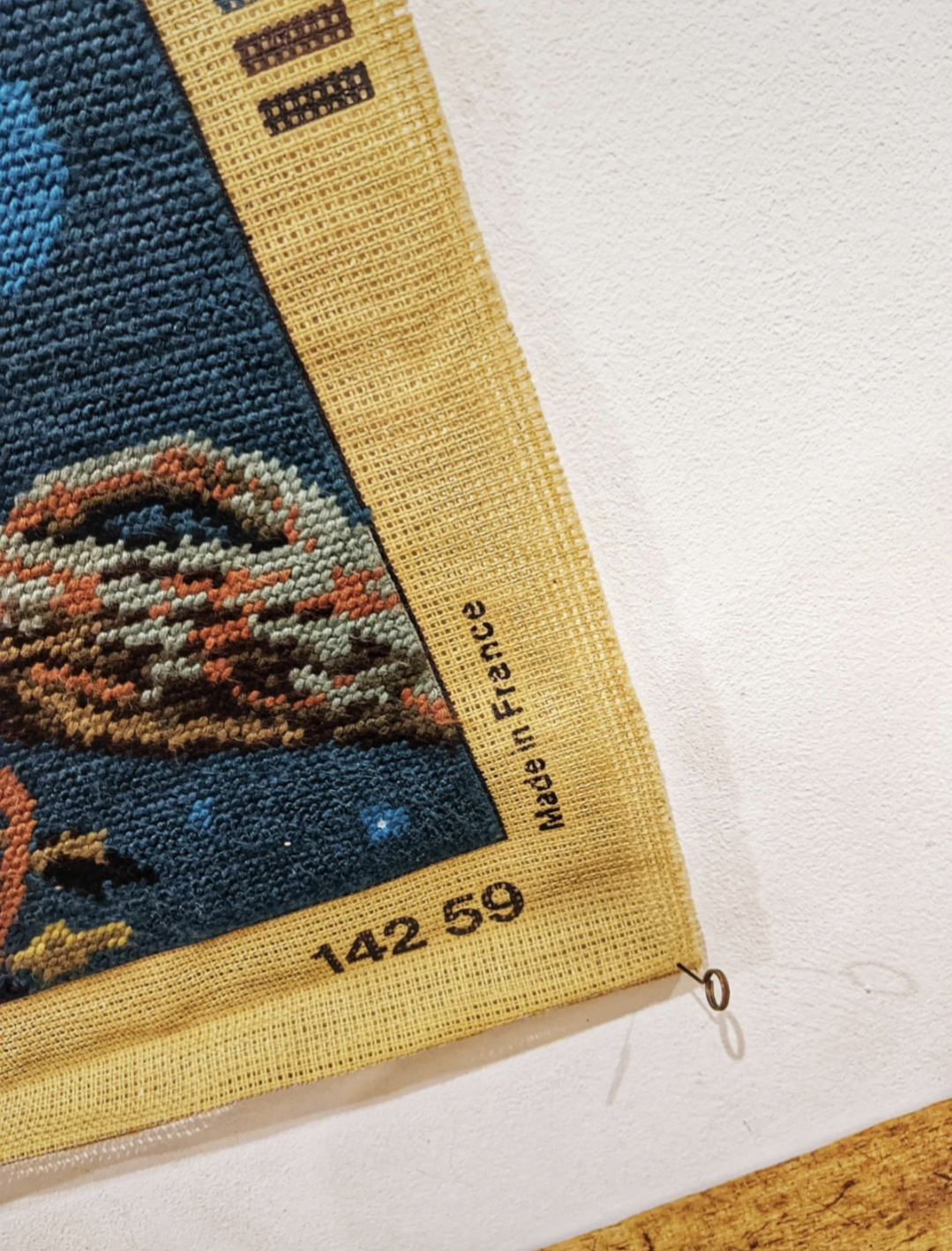 Vintage tapestry "The watchman" with cross stitch. In perfect condition.