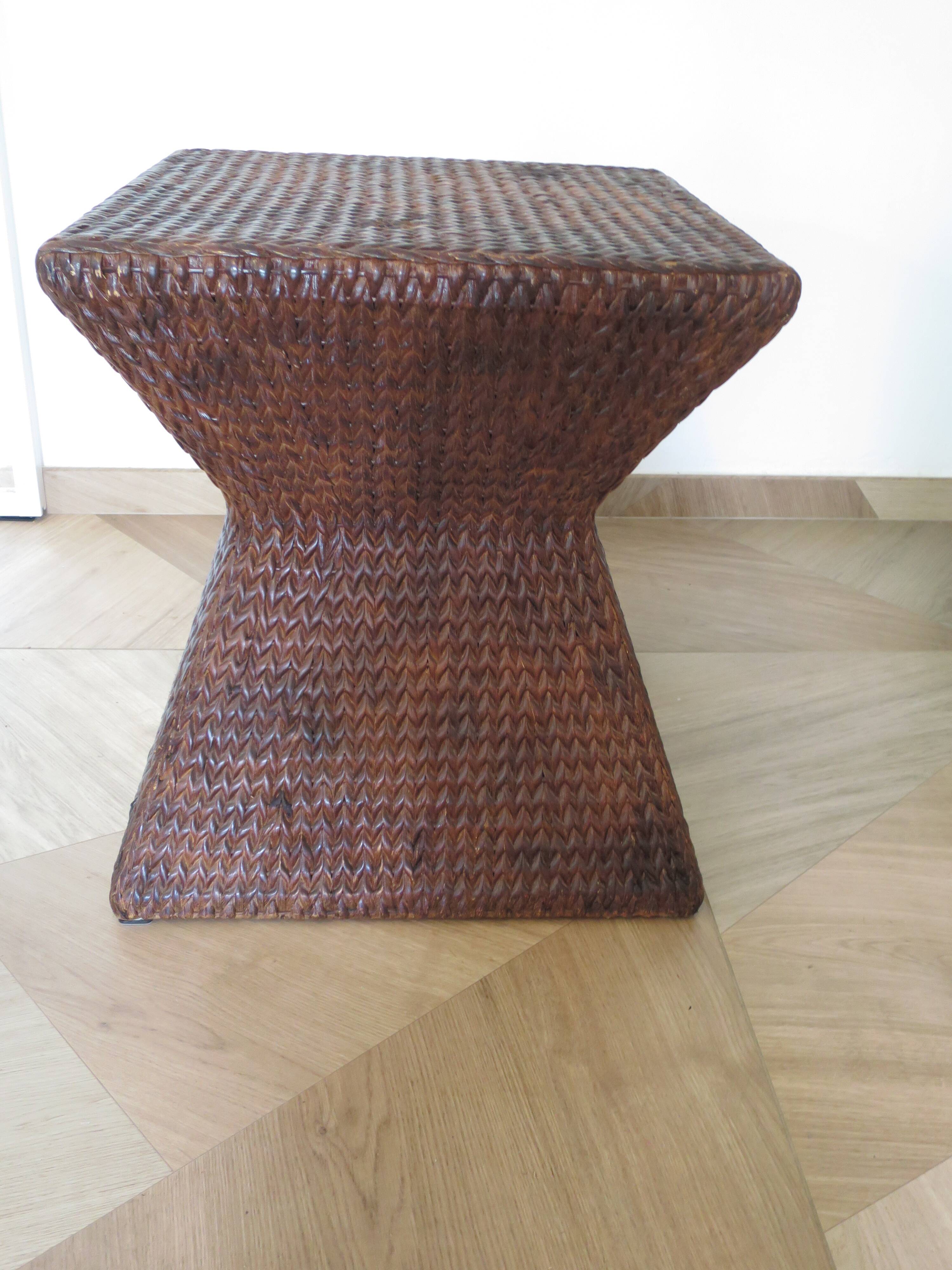 Side table - woven rattan - colonial style - vintage hourglass shape