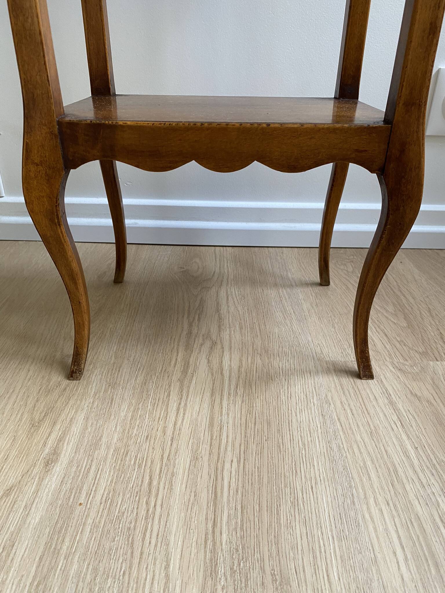 Small bedside table, nightstand, two-top ash plant stand with discreet drawer