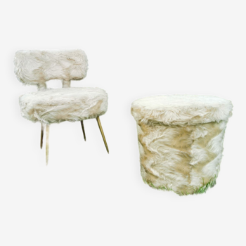 Moumoute chair and pouf set