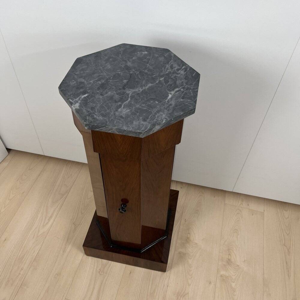 Biedermeier Drum Cabinet in Walnut Veneer & Marble, France, 1830s