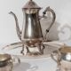 Silver-Plated Vintage Tea Set from England, 1940s: Teapot, Cups & Tray in Silver Metal