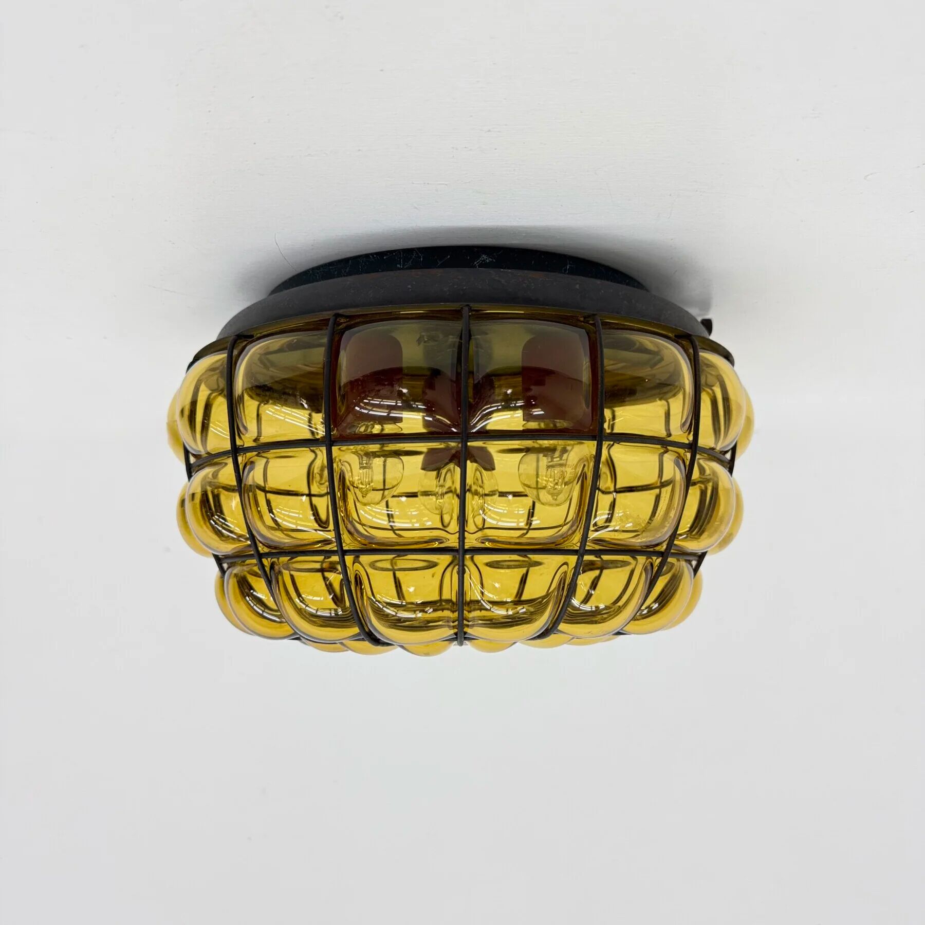 Venetian Murano caged glass flush mount with large bubbles, 1960s